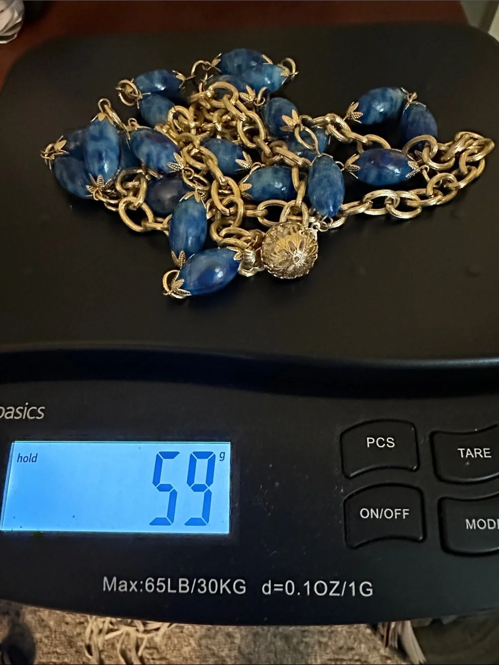 Vintage Hong Kong Multi Strand Blue Marbled Bead Necklace & Earring Set